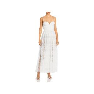 SAU LEE Womens White Spaghetti Strap Midi Evening Fit + Flare Dress 2
